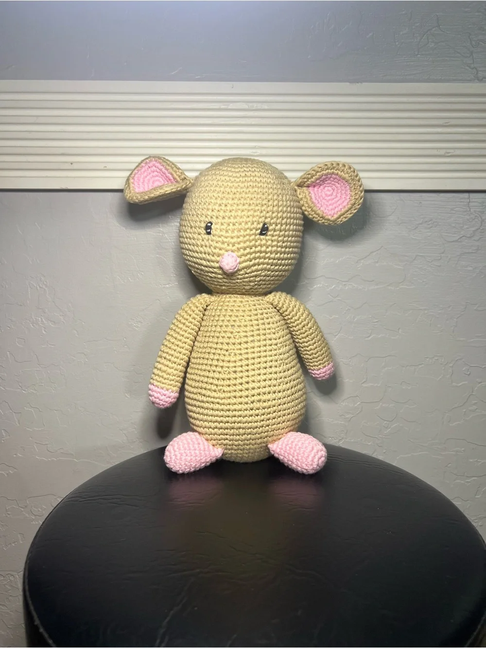 Handmade Beige and Pink Crochet mouse Plush Toy